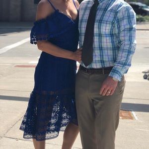 Three Floor  👗 DESIGNER‼️ Blue Sapphire Festive party dress Size 6